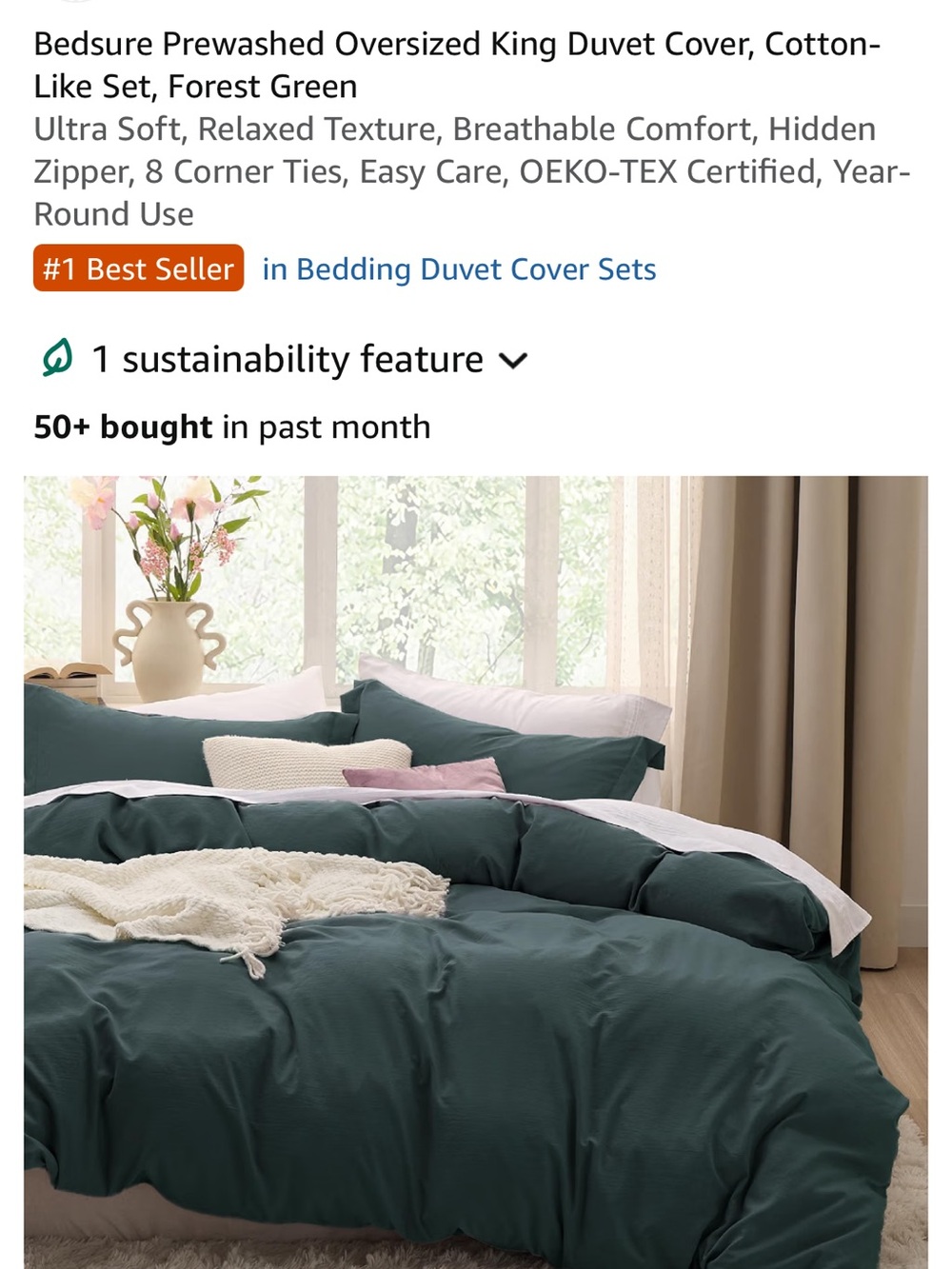Forest Green Oversized King Duvet Cover